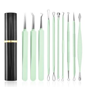 Aluminum Cylinder Mounted Acne Needle Set Of 10 Pieces (Color: green)